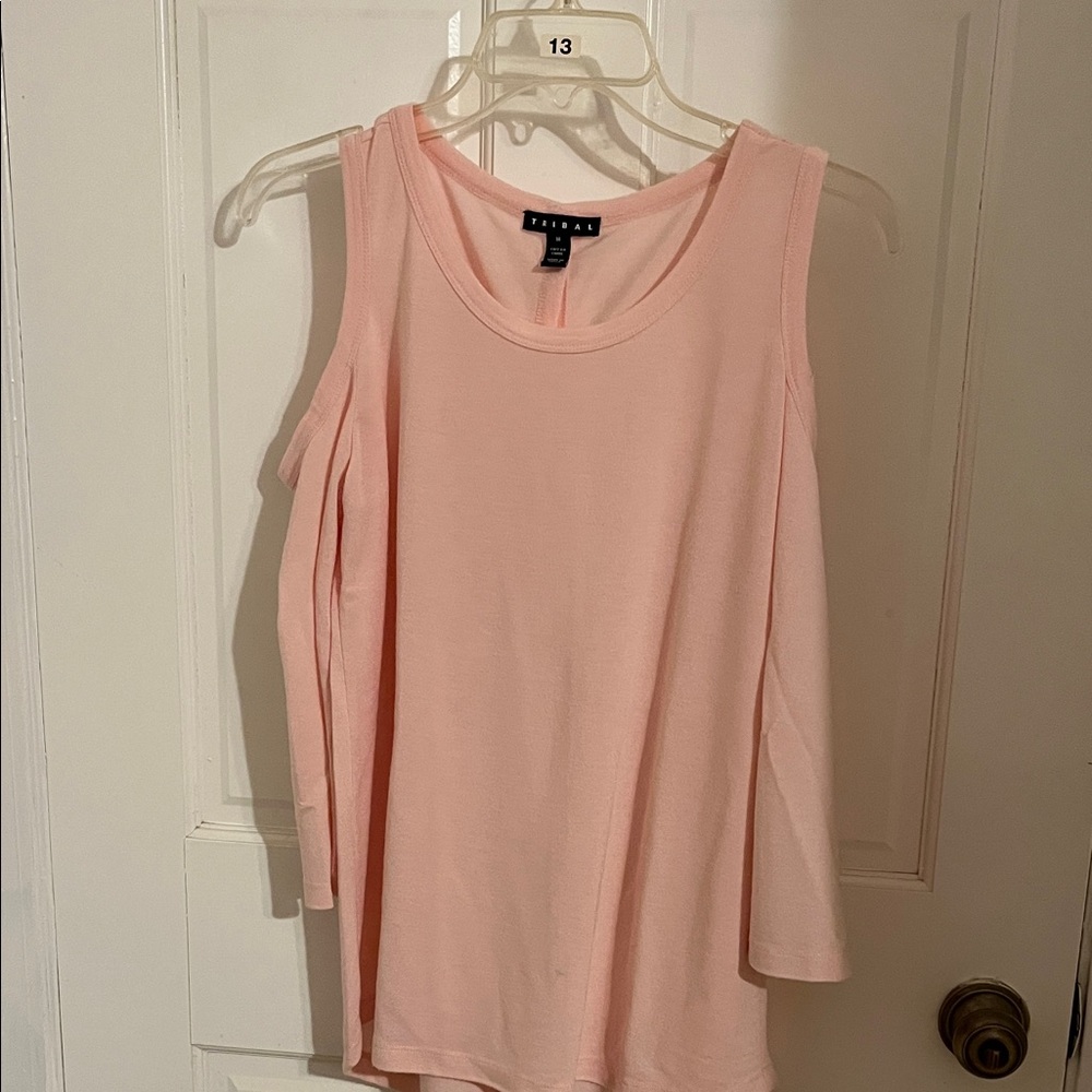 Tribal Light Pink Cold Shoulder Long Sleeve Top